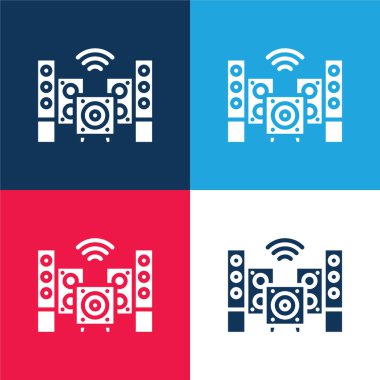 Audio blue and red four color minimal icon set clipart
