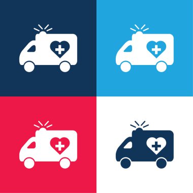 Ambulance blue and red four color minimal icon set clipart