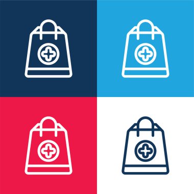 Poşet mavi ve kırmızı dört renk minimal simge seti