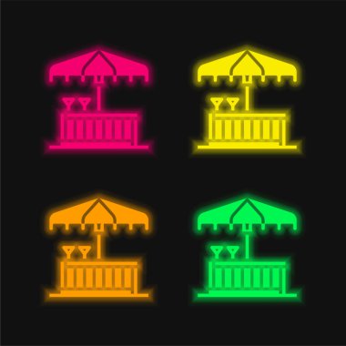 Plaj Çubuğu dört renk parlayan neon vektör simgesi