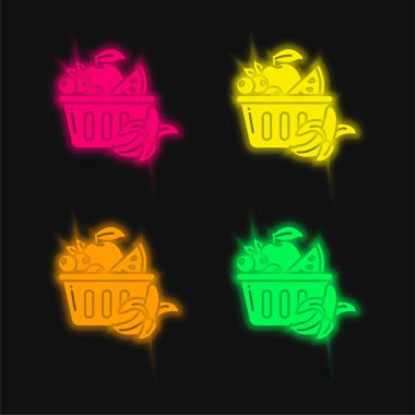 Dört sepet parlayan neon vektör simgesi