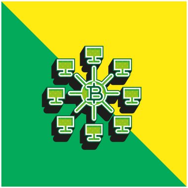 Bitcoinler yeşil ve sarı modern 3d vektör simgesi logosu