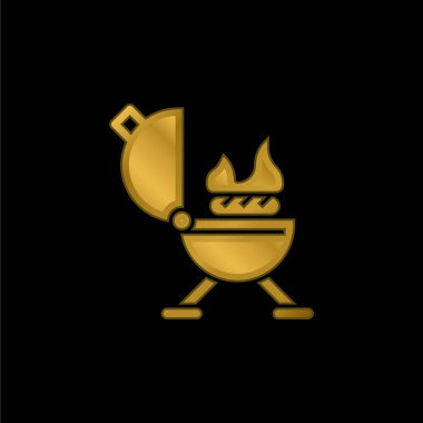 Barbekü altın kaplama metalik simge veya logo vektörü