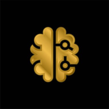 Beyin altın kaplamalı metalik simge veya logo vektörü