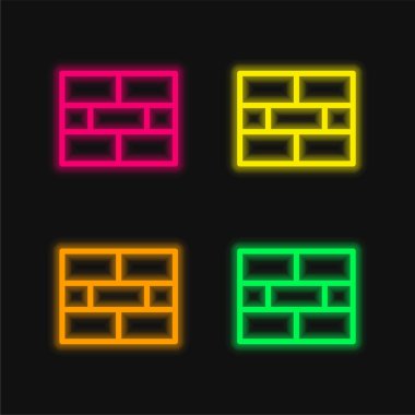 Tuğla Duvar dört renk parlayan neon vektör simgesi