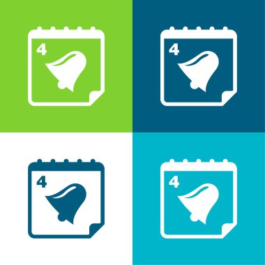 Takvim Sayfasında Zil 4. Gün Düz 4 Renk simgesi seti