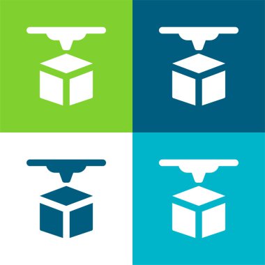 3d Yazıcı Düz 4 renk minimal simgesi seti