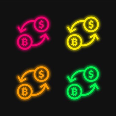 Bitcoin Değişim Oranı Sembolü 4 renkli neon vektör simgesi