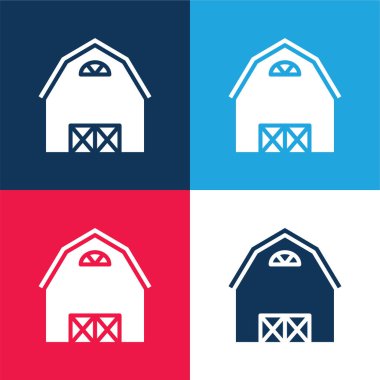 Ahır mavi ve kırmızı dört renk minimal simge kümesi
