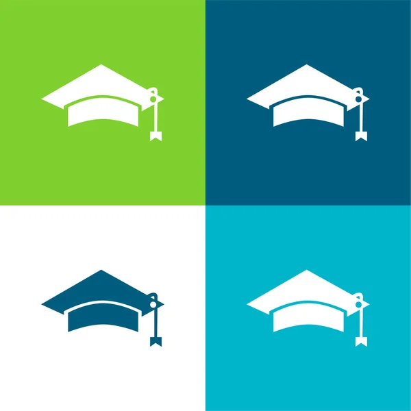 大学生头部平整四色最小图标集的黑毕业帽工具 — 图库矢量图片