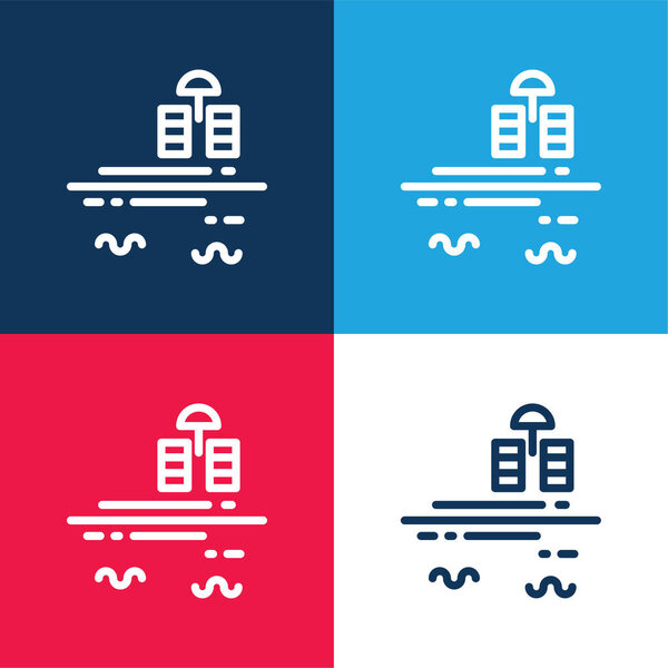 Пляжный синий и красный четыре цвета минимальный набор значков