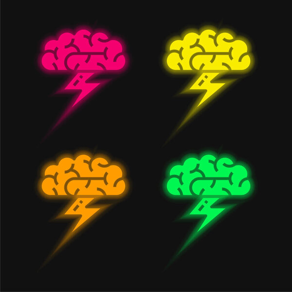 Мозговой штурм 4 цвета светящийся неоновый вектор значок