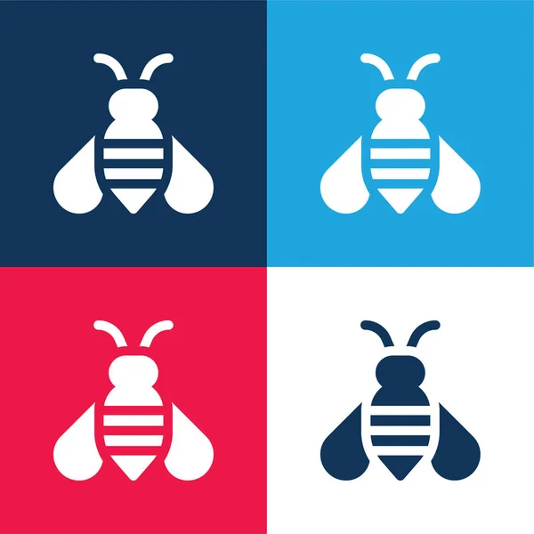 stock vector Bee blue and red four color minimal icon set