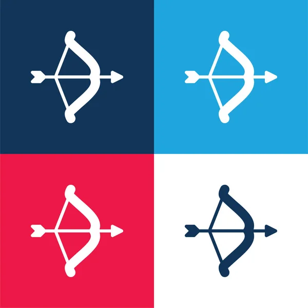 Archery Blue Red Four Color Minimal Icon Set — Stock Vector