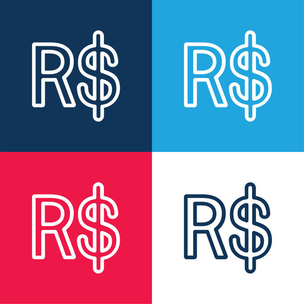Brazil Real Symbol blue and red four color minimal icon set