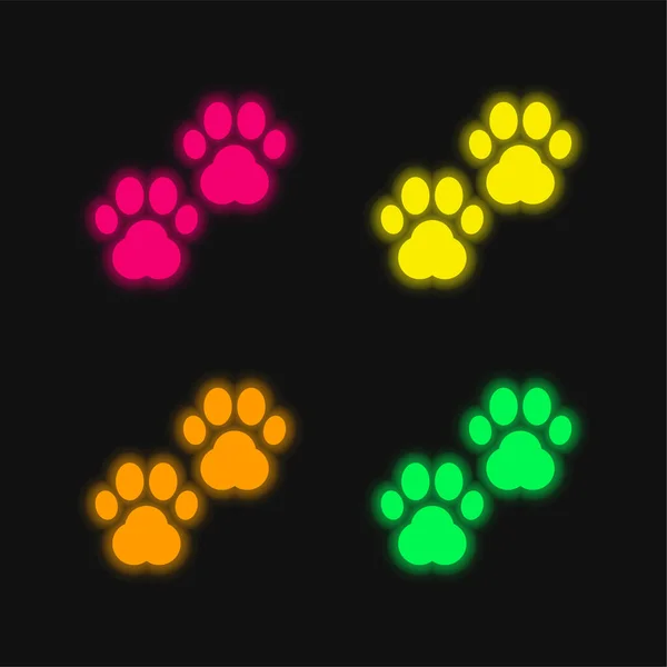 Animal Prints Vier Kleuren Gloeiende Neon Vector Icoon — Stockvector