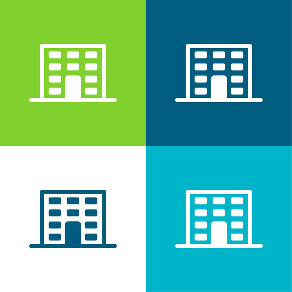 Aparments Building Flat four color minimal icon set