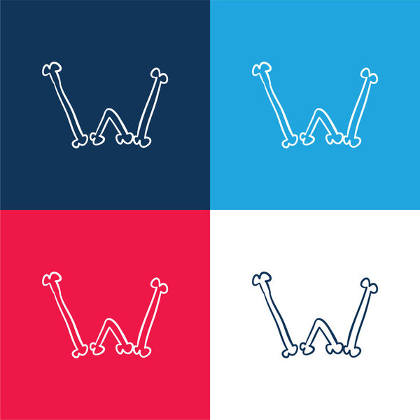 Кости W Контурное письмо Хэллоуина Типографика синий и красный четыре цвета минимальный набор значков