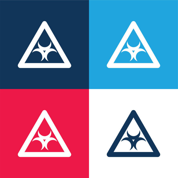 Знак биологической опасности внутри треугольника Очертания синего и красного цветов минимальный набор значков