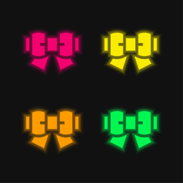 Лук галстук четыре цвета светящийся неоновый вектор значок