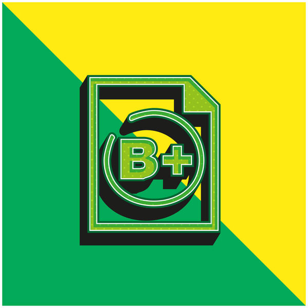 B Student Rating Symbol Green and yellow modern 3d vector icon logo