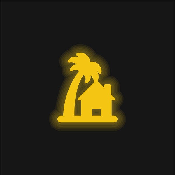 Beach House yellow glowing neon icon