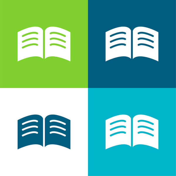 Книга черных страниц с белыми текстовыми линиями, открытыми в средней плоской четырехцветной минимальный набор значков