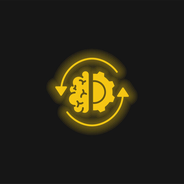 Brain Process yellow glowing neon icon