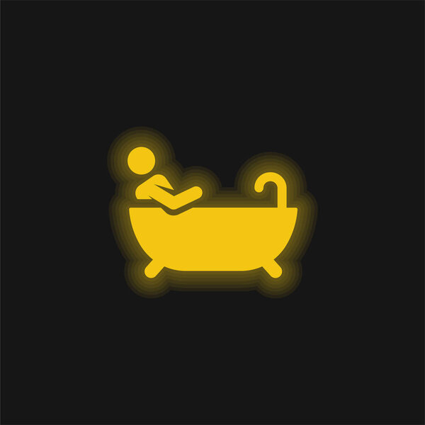 Bath yellow glowing neon icon