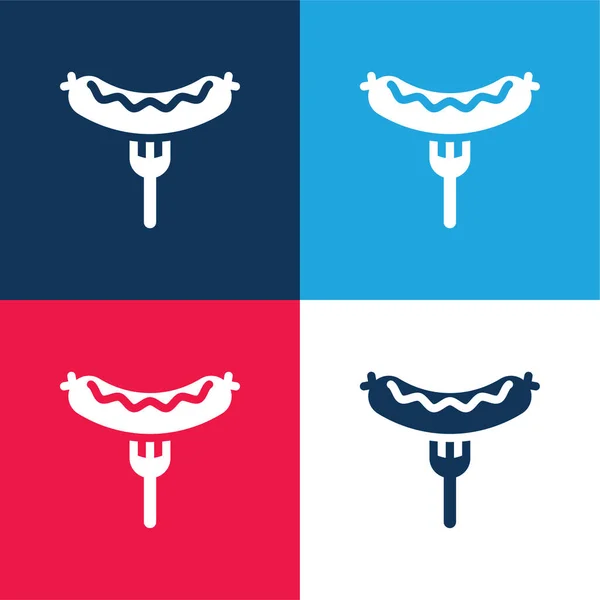 Bratwurst Fork Azul Rojo Conjunto Iconos Mínimos Cuatro Colores — Vector de stock