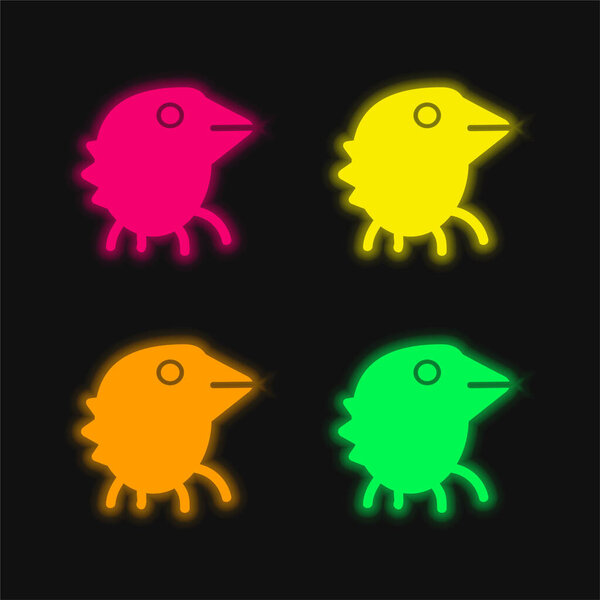 Bird Monster four color glowing neon vector icon