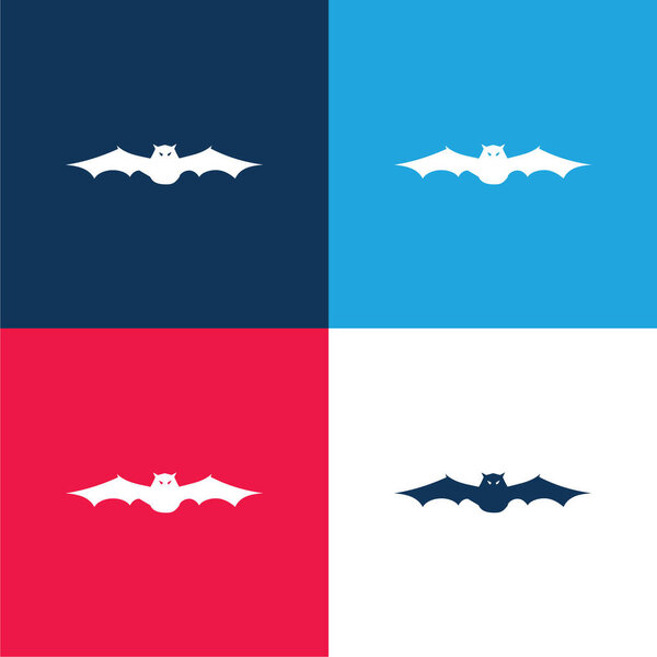 Bat With Extended Wings In Frontal View blue and red four color minimal icon set