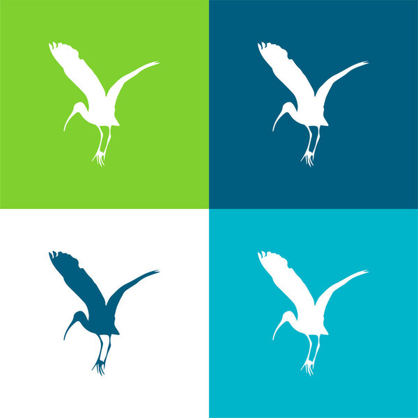 Bird Stork Shape Flat four color minimal icon set