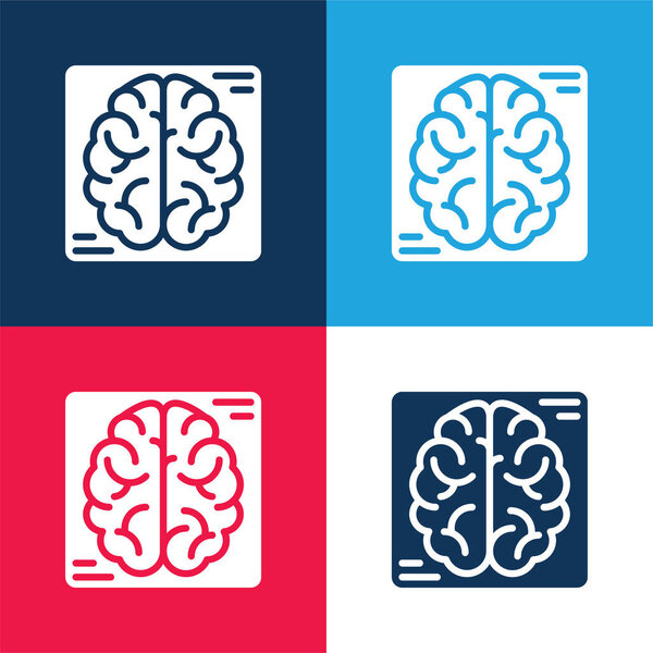 Brain blue and red four color minimal icon set