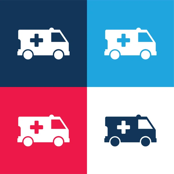 Ambulance Bleu Rouge Quatre Couleurs Minimum Jeu Icônes — Image vectorielle