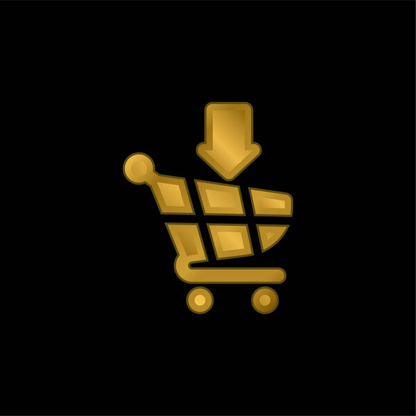 Add To Cart gold plated metalic icon or logo vector