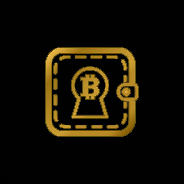Bitcoin Sign In Keyhole Shape On a Wallet Gold platted metalic icon or logo vector