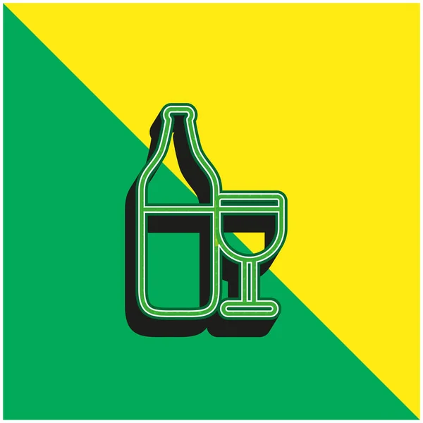 Botella Copa Esquema Verde Amarillo Moderno Vector Icono Logotipo — Vector de stock