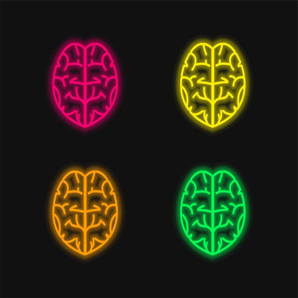 Brain four color glowing neon vector icon