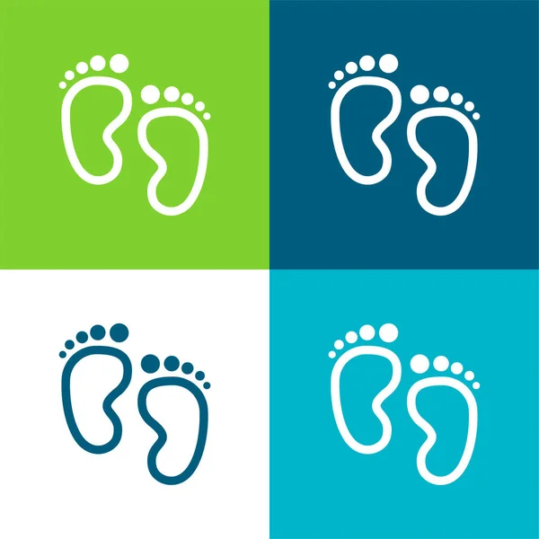 Baby Footprints Flat Four Color Minimal Icon Set — Stock Vector