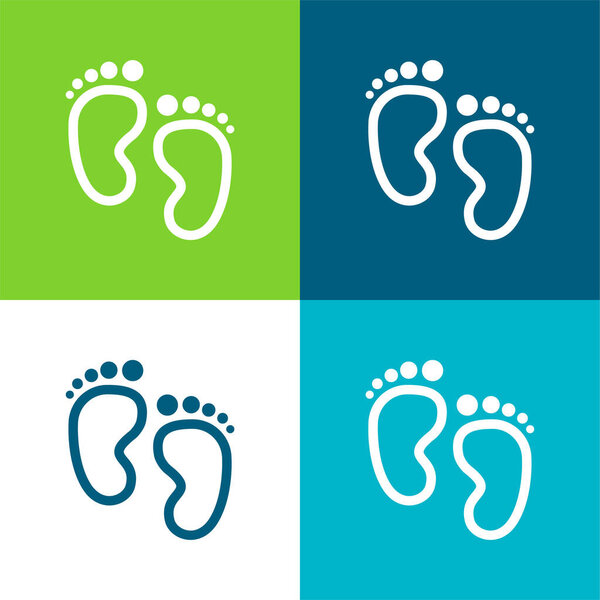 Baby Footprints Flat four color minimal icon set