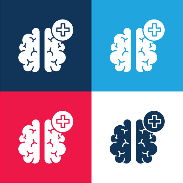 Brain blue and red four color minimal icon set