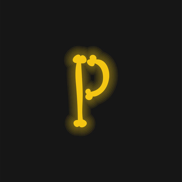 Bones Halloween Typography Filled Shape Of Letter P yellow glowing neon icon