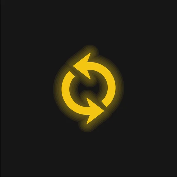 stock vector Arrows Circle yellow glowing neon icon