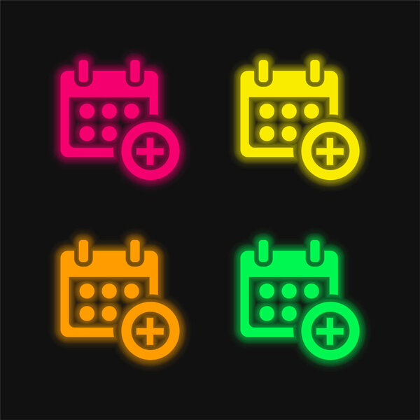 Add Calendar Symbol For Events four color glowing neon vector icon