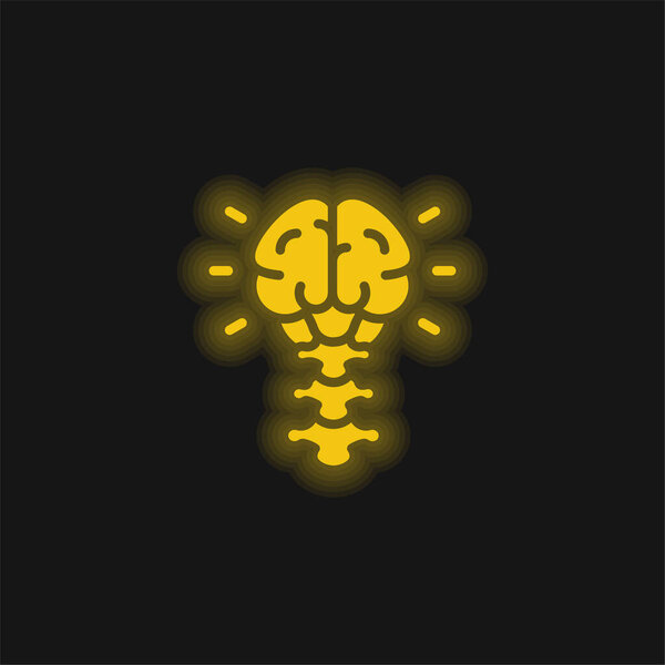 Brain yellow glowing neon icon