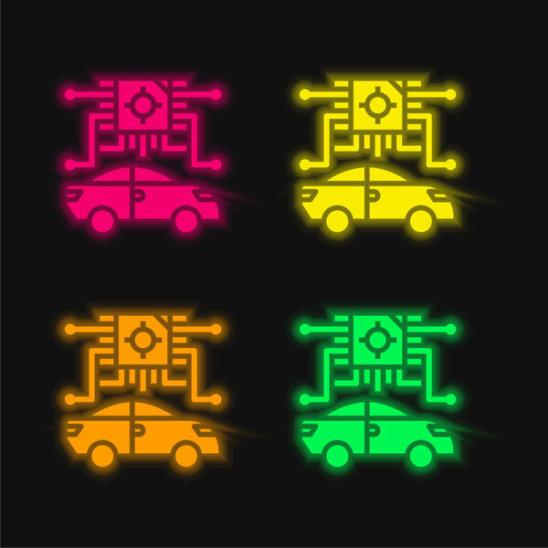 Artificial Intelligence four color glowing neon vector icon