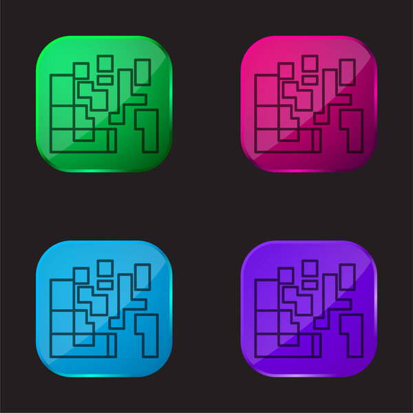 Artistic Squares four color glass button icon