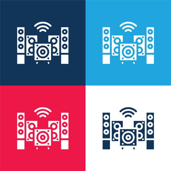 Аудио синий и красный четыре цвета минимальный набор значков