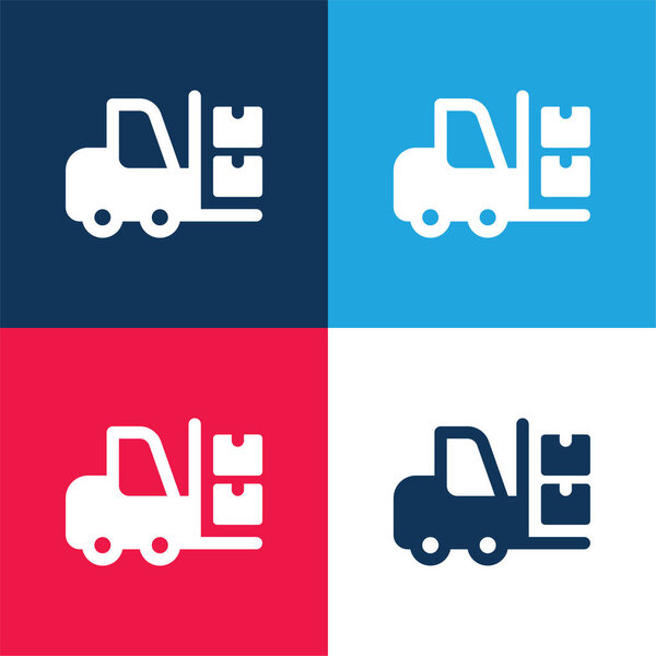 Boxes blue and red four color minimal icon set